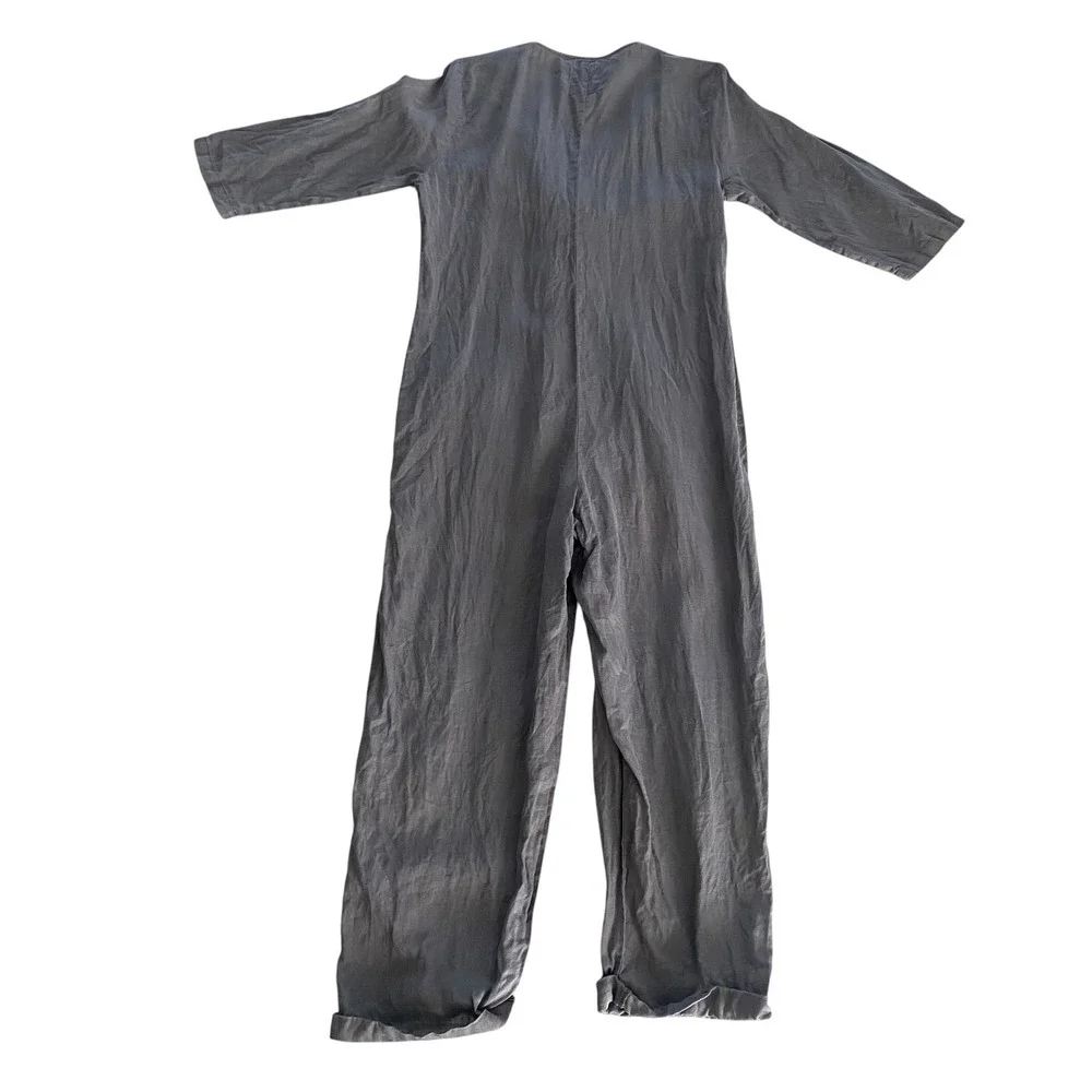 Zara Lilllian Jumpsuit Womens S Gray Linen Blend Button Front Utility Jumpsuit‎